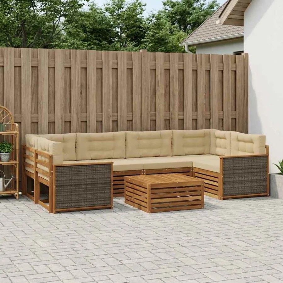 Ensemble de canapés d'extérieur 7 pcs Naturel et Beige