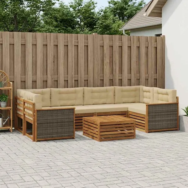 Ensemble de canapés d'extérieur 7 pcs Naturel et Beige