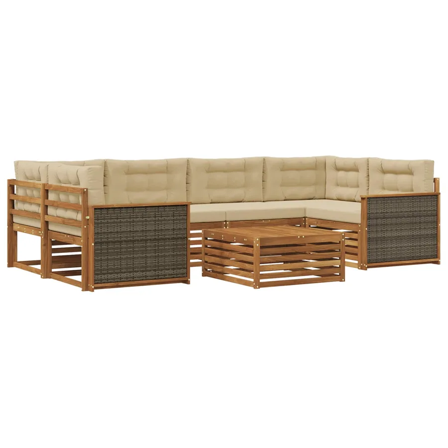 Ensemble de canapés d'extérieur 7 pcs Naturel et Beige - 2