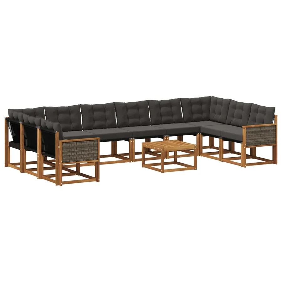 Ensemble de canapés d'extérieur 11 pcs Naturel et noir - 2
