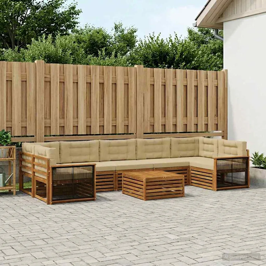 Ensemble de canapés d'extérieur 8 pcs Naturel et Beige