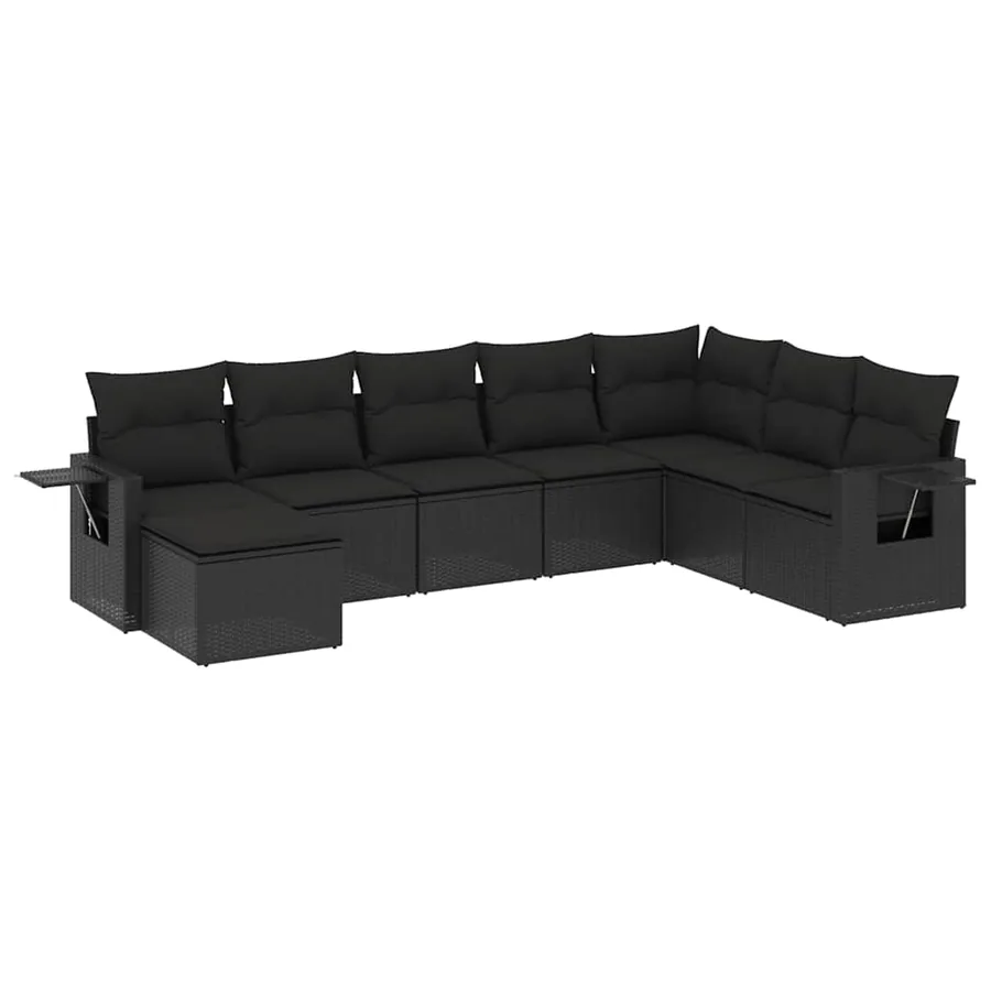 Salon de jardin 8 pcs avec coussins noir résine tressée - 2