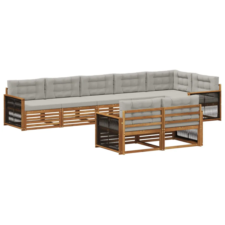 Ensemble de canapés d'extérieur 8 pcs Naturel et gris clair - 2