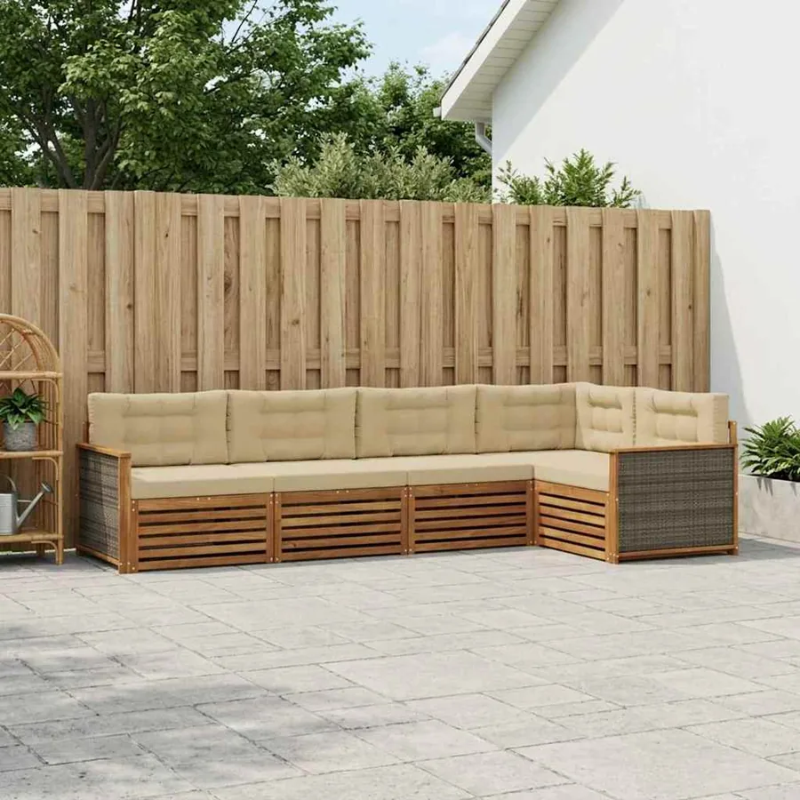 Ensemble de canapés d'extérieur 5 pcs Naturel et Beige