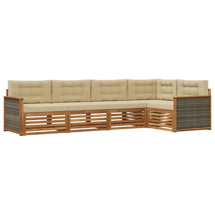 Ensemble de canapés d'extérieur 5 pcs Naturel et Beige - 2