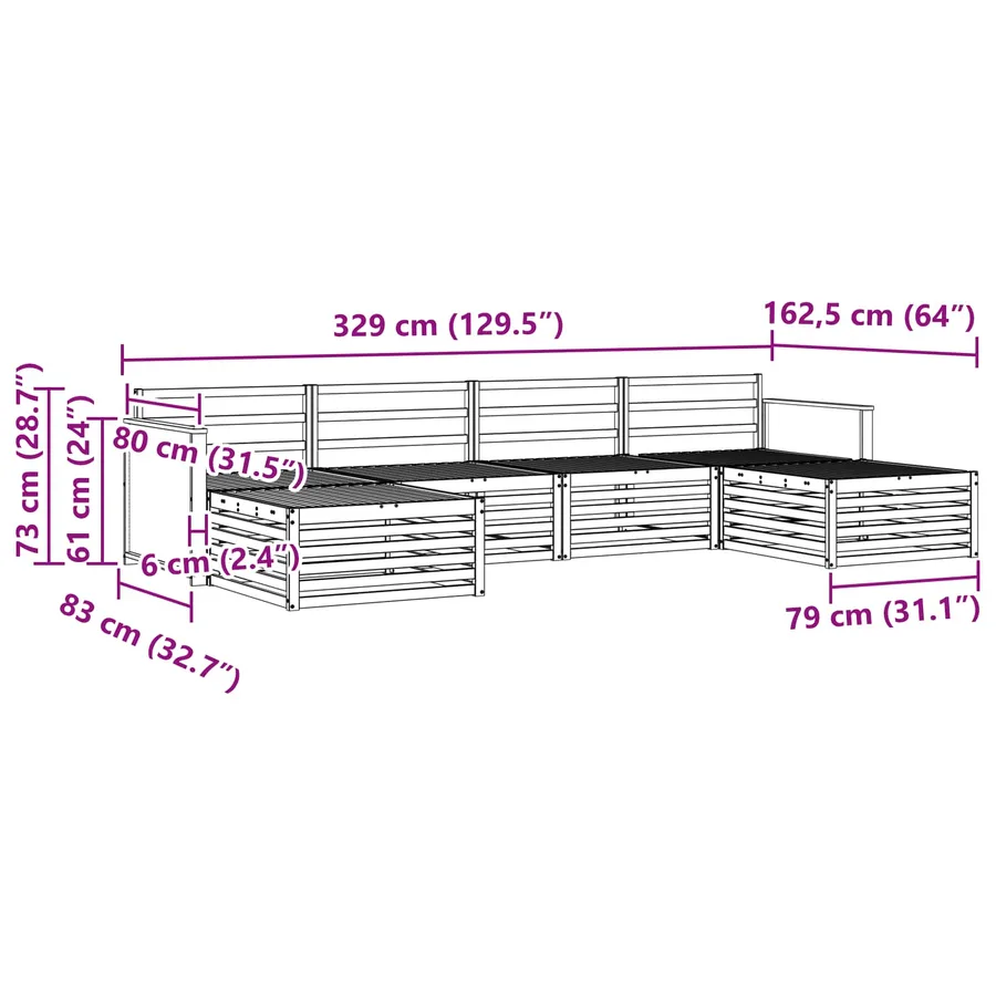 Ensembles de canapés 6 pcs Bois d'Acacia Massif - 7