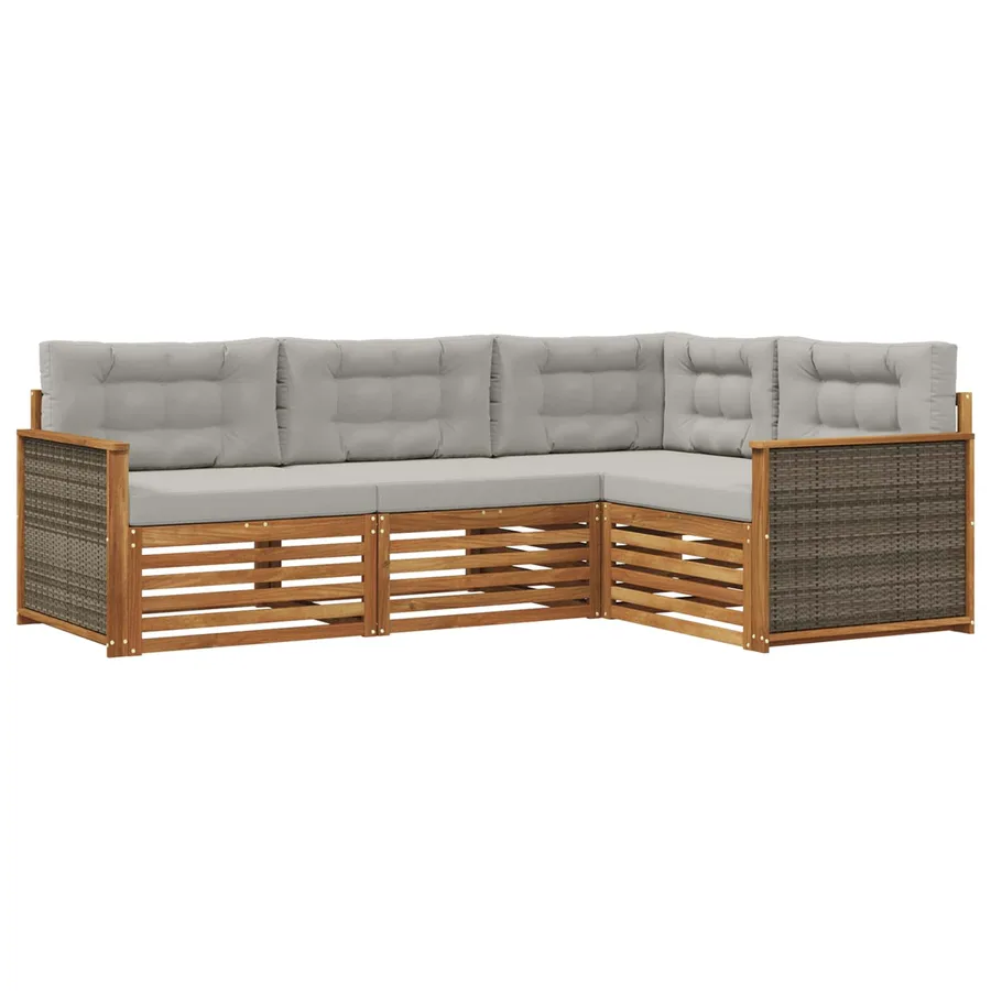 Ensemble de canapés d'extérieur 4 pcs Naturel et gris clair - 2