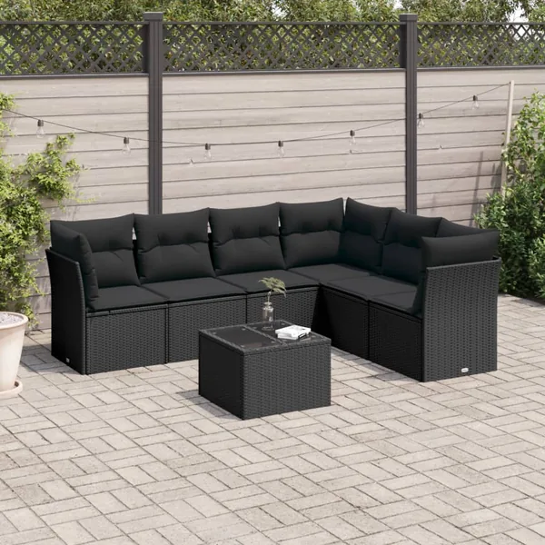 Salon de jardin 7 pcs avec coussins noir résine tressée 62 x 62 x 69 cm - 61,4 kg
