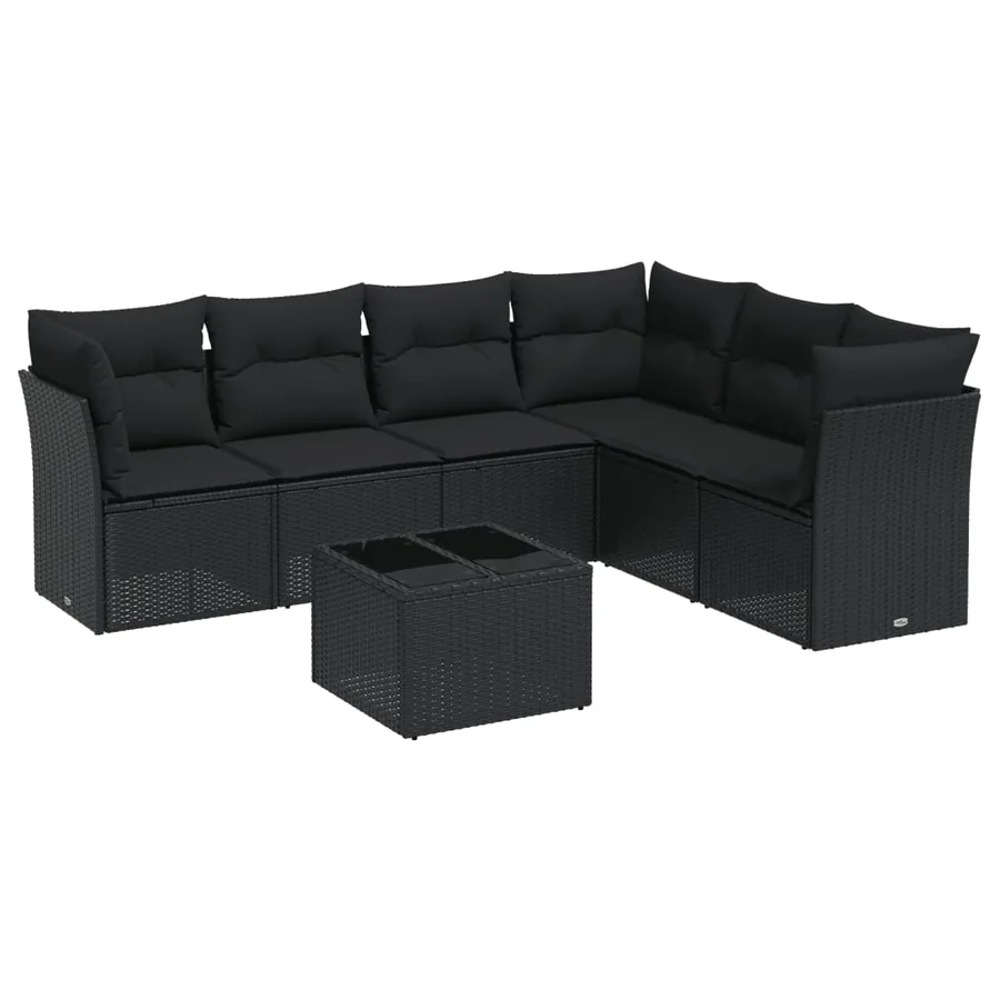 Salon de jardin 7 pcs avec coussins noir résine tressée 62 x 62 x 69 cm - 61,4 kg - 2