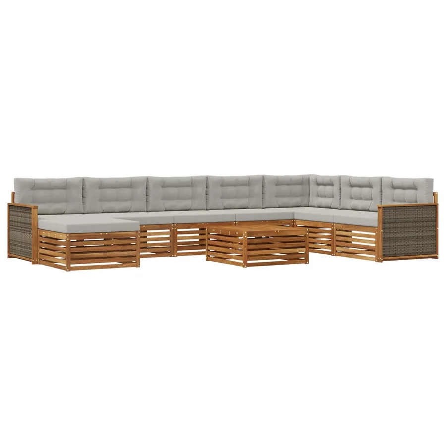 Ensemble de canapés d'extérieur 9 pcs Naturel et gris clair - 2
