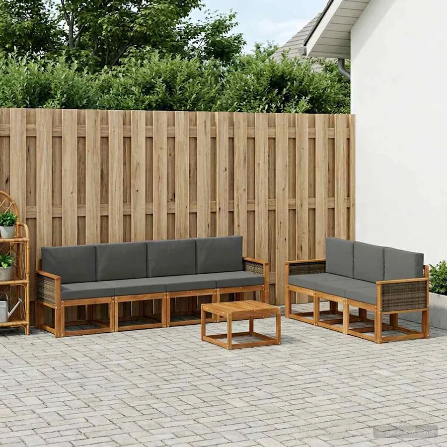 Ensemble de canapés d'extérieur 7 pcs Naturel et Anthracite