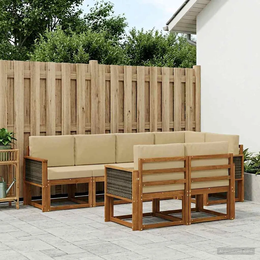 Ensemble de canapés d'extérieur 7 pcs Naturel et Beige