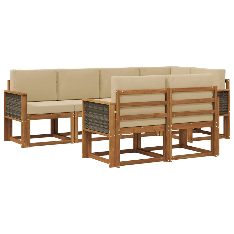Ensemble de canapés d'extérieur 7 pcs Naturel et Beige - 2