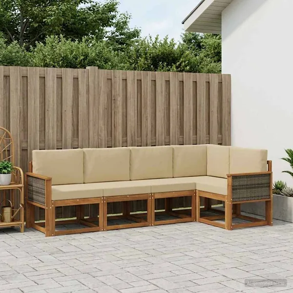 Ensemble de canapés d'extérieur 5 pcs Naturel et Beige