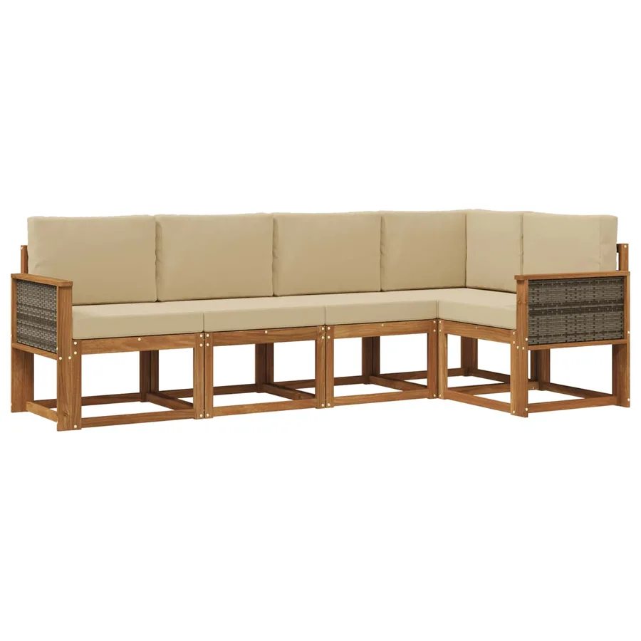 Ensemble de canapés d'extérieur 5 pcs Naturel et Beige - 2