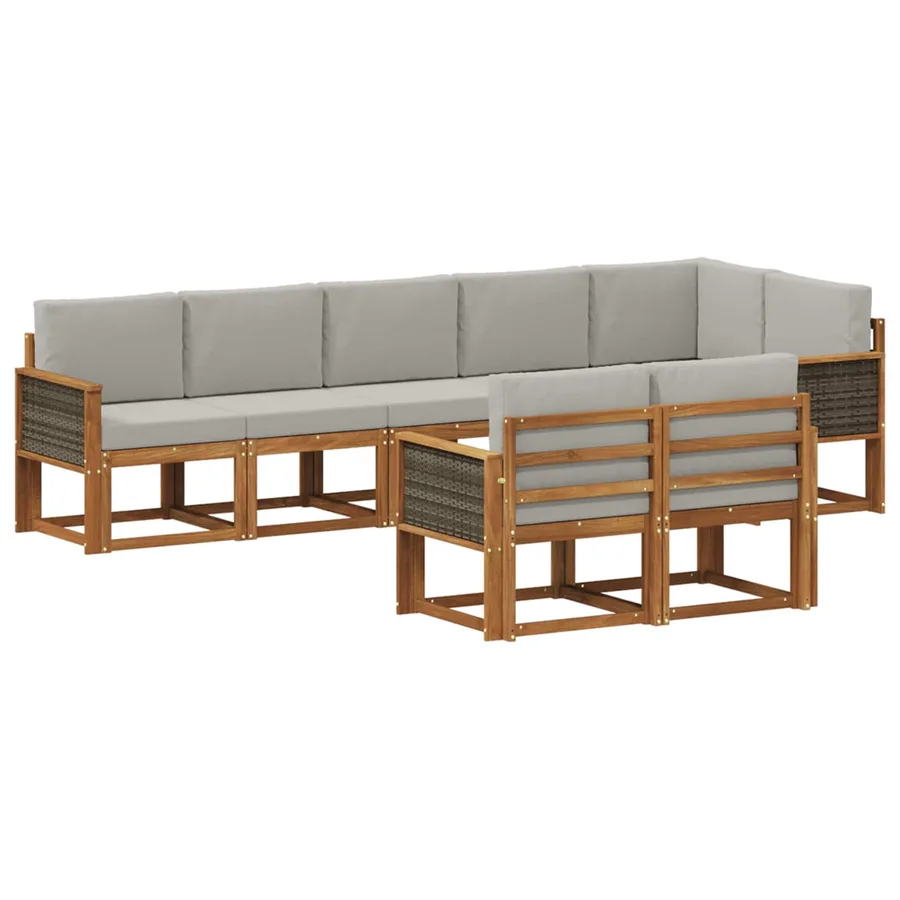 Ensemble de canapés d'extérieur 8 pcs Naturel et gris clair - 2