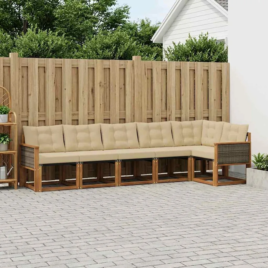 Ensemble de canapés d'extérieur 6 pcs Naturel et Beige