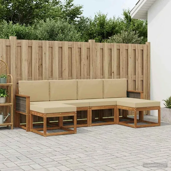 Ensemble de canapés d'extérieur 6 pcs Naturel et Beige