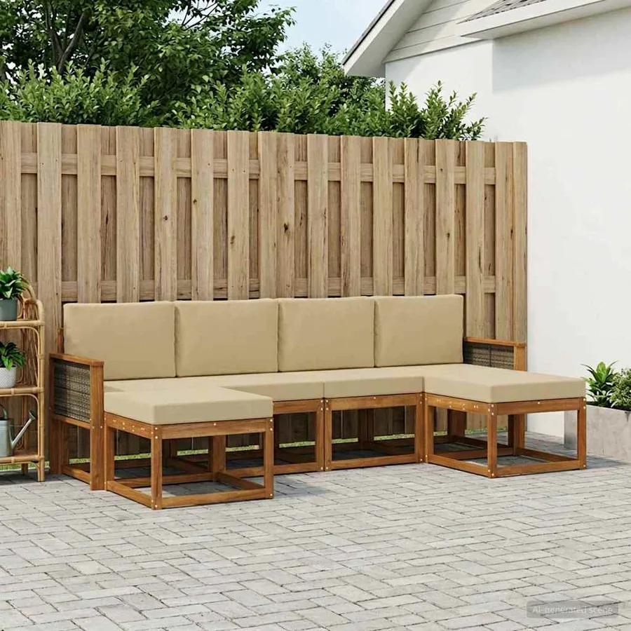 Ensemble de canapés d'extérieur 6 pcs Naturel et Beige - 3
