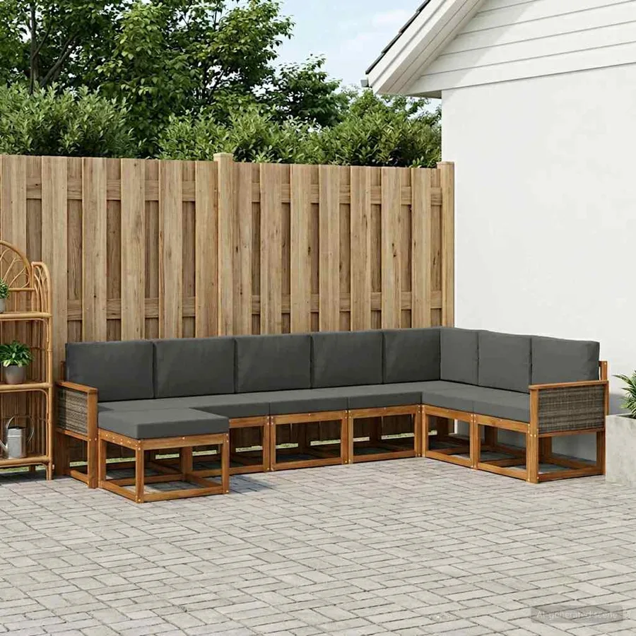 Ensemble de canapés d'extérieur 8 pcs Naturel et Anthracite - 3