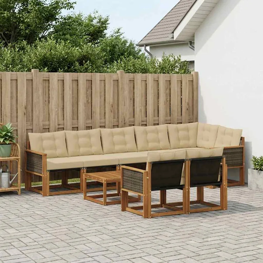 Ensemble de canapés d'extérieur 9 pcs Naturel et Beige