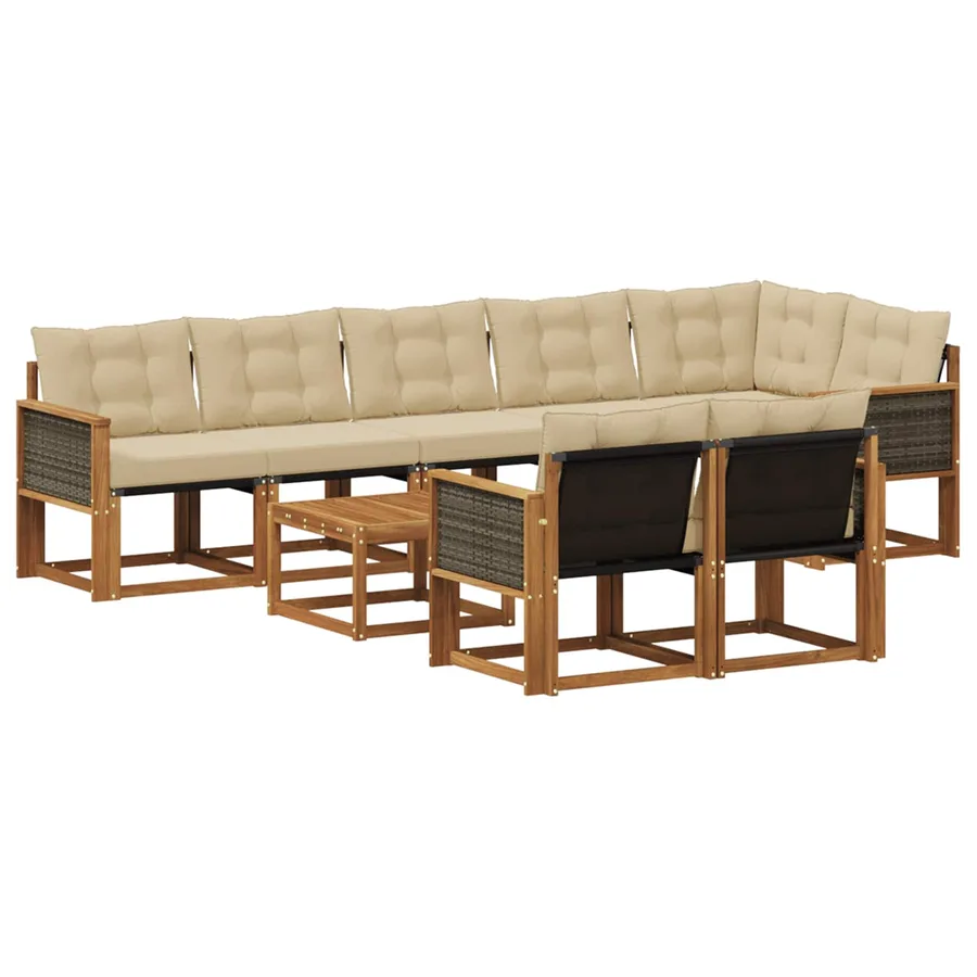 Ensemble de canapés d'extérieur 9 pcs Naturel et Beige - 2