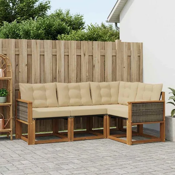 Ensemble de canapés d'extérieur 4 pcs Naturel et Beige