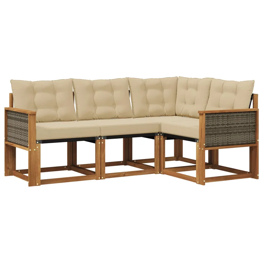 Ensemble de canapés d'extérieur 4 pcs Naturel et Beige - 2