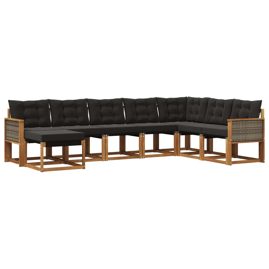 Ensemble de canapés d'extérieur 8 pcs Naturel et noir - 2