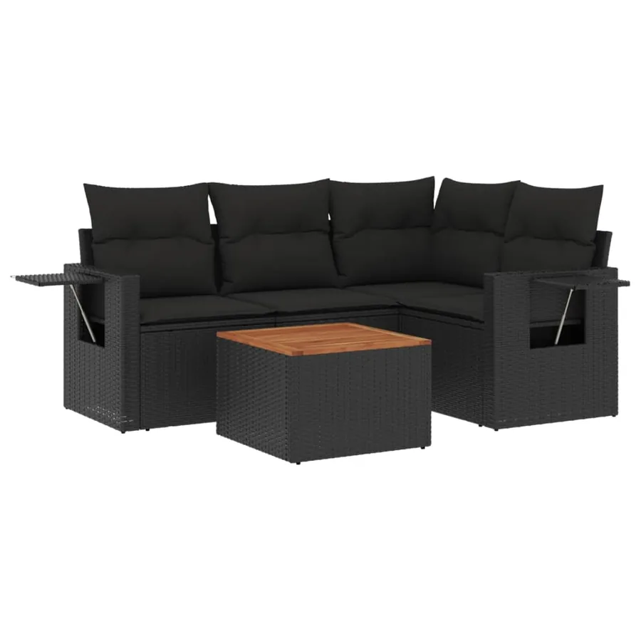 Salon de jardin 5 pcs avec coussins noir résine tressée - 2