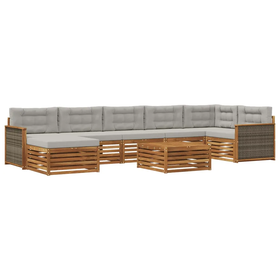 Ensemble de canapés d'extérieur 8 pcs Naturel et gris clair - 2