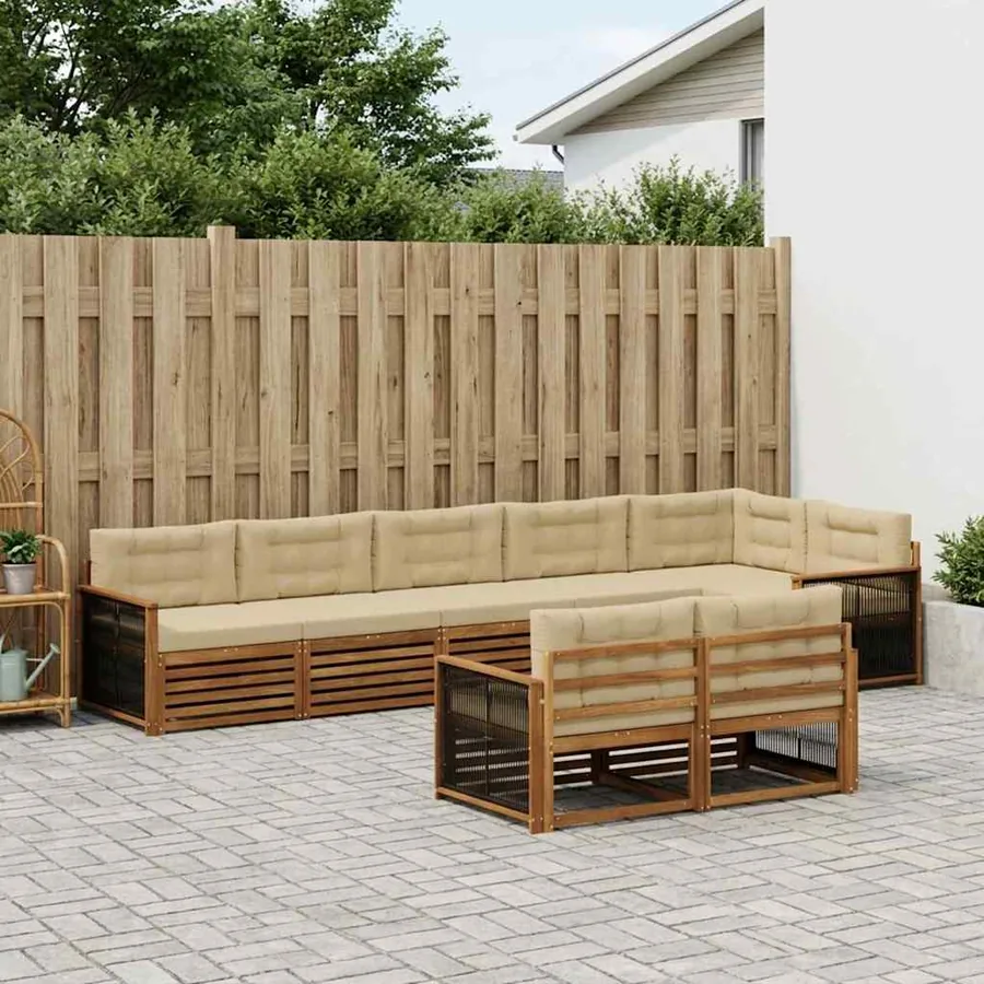 Ensemble de canapés d'extérieur 8 pcs Naturel et Beige