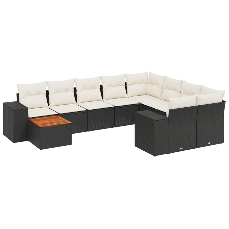 Salon de jardin 10 pcs avec coussins noir résine tressée - 2