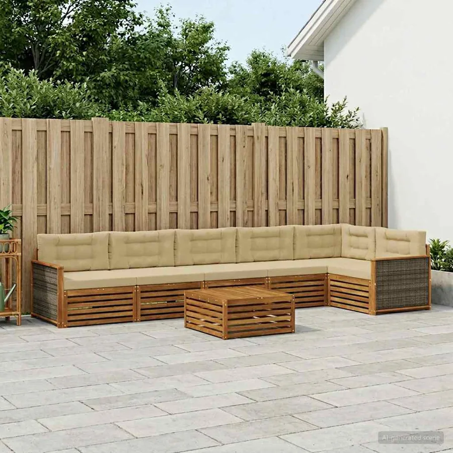 Ensemble de canapés d'extérieur 7 pcs Naturel et Beige