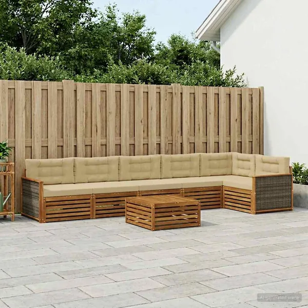 Ensemble de canapés d'extérieur 7 pcs Naturel et Beige