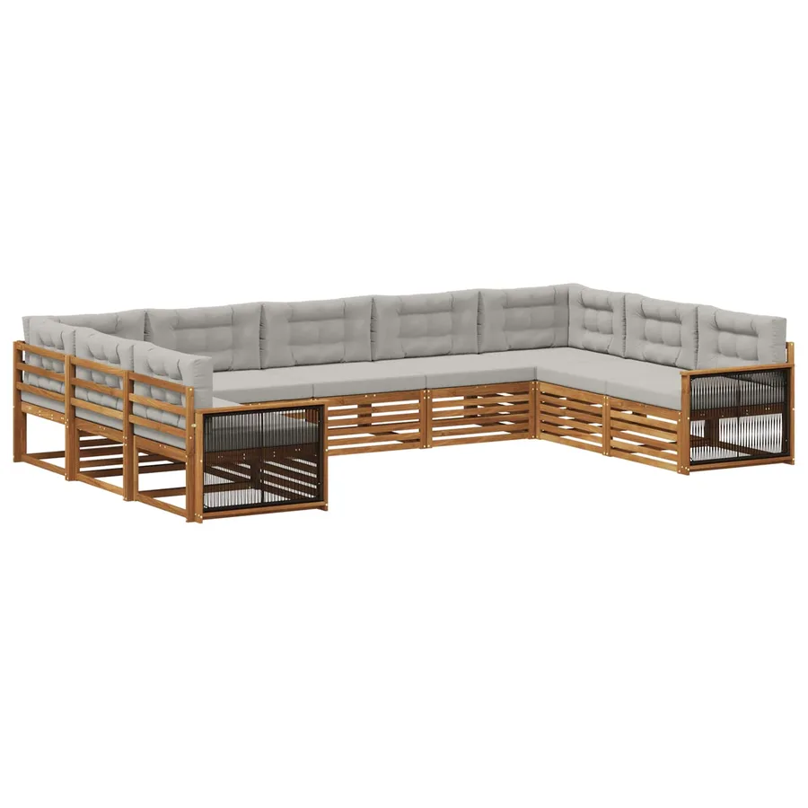 Ensemble de canapés d'extérieur 9 pcs Naturel et gris clair - 2