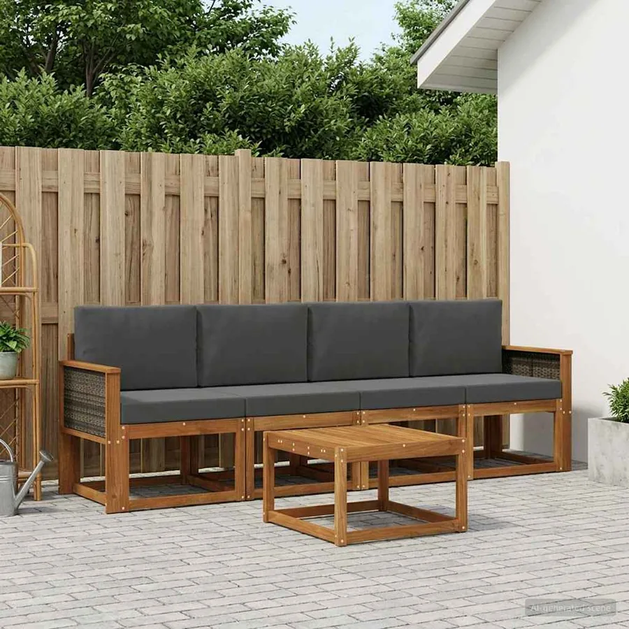 Ensemble de canapés d'extérieur 4 pcs Naturel et Anthracite