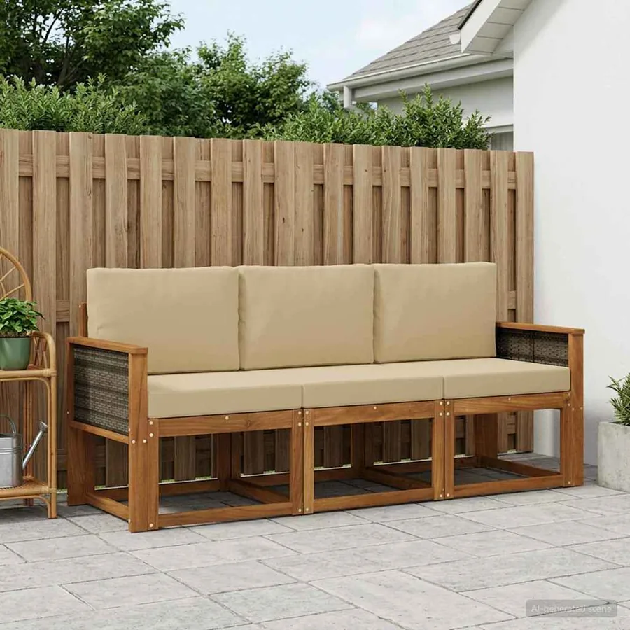 Ensemble de canapés d'extérieur avec coussin 3 pcs Naturel