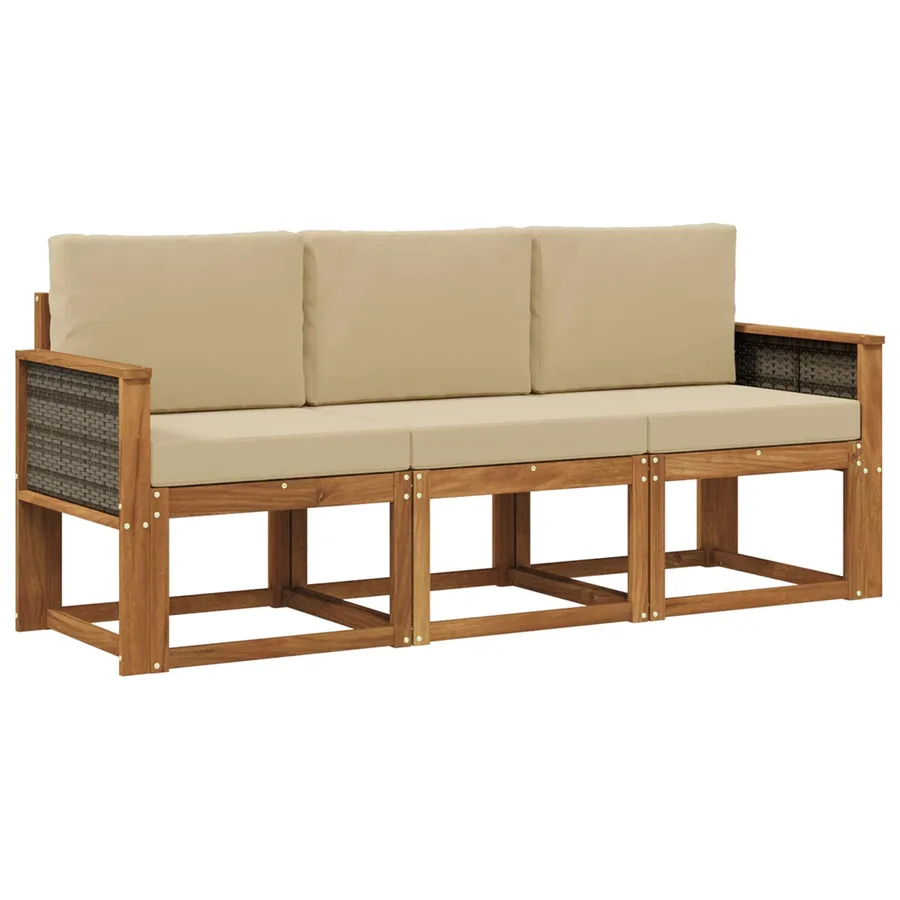Ensemble de canapés d'extérieur avec coussin 3 pcs Naturel - 2