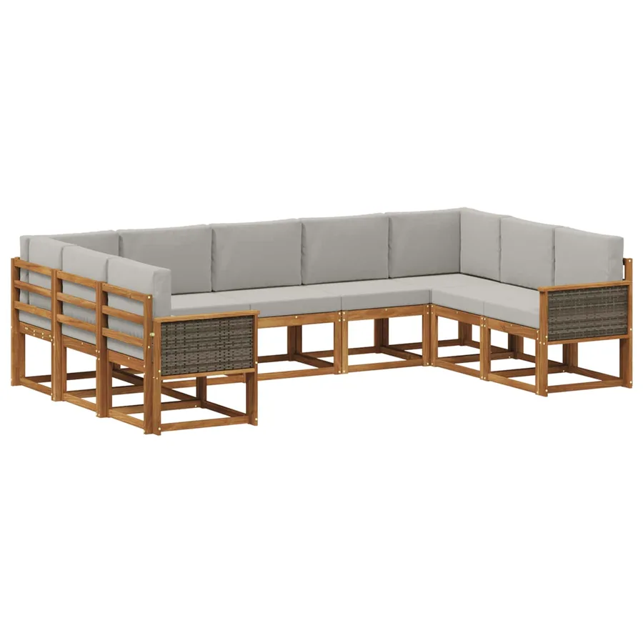 Ensemble de canapés d'extérieur 9 pcs Naturel et gris clair - 2