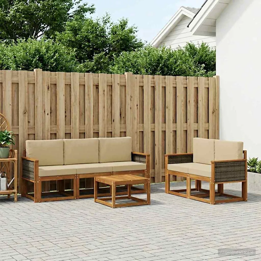 Ensemble de canapés d'extérieur avec coussin 6 pcs Naturel