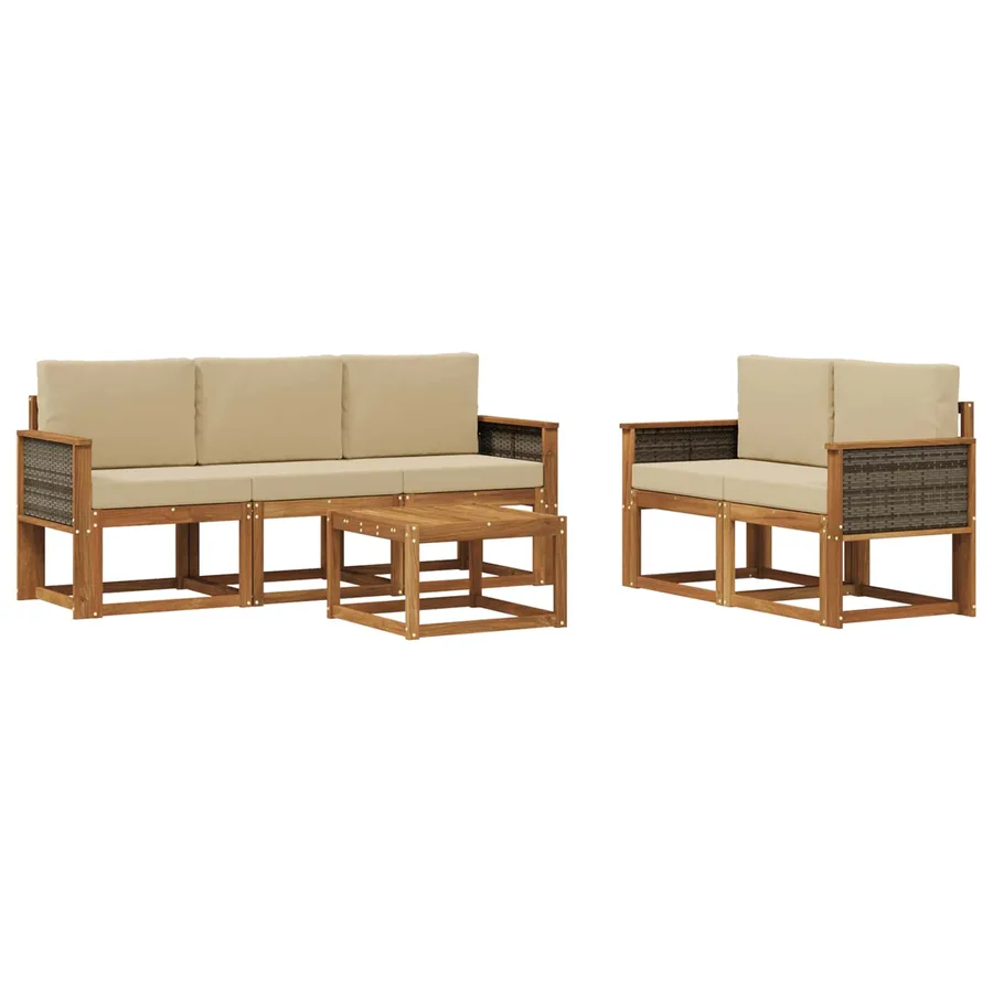 Ensemble de canapés d'extérieur avec coussin 6 pcs Naturel - 2