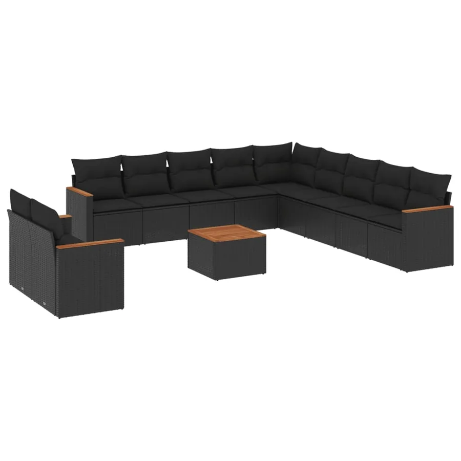 Salon de jardin 12 pcs avec coussins noir résine tressée - 2