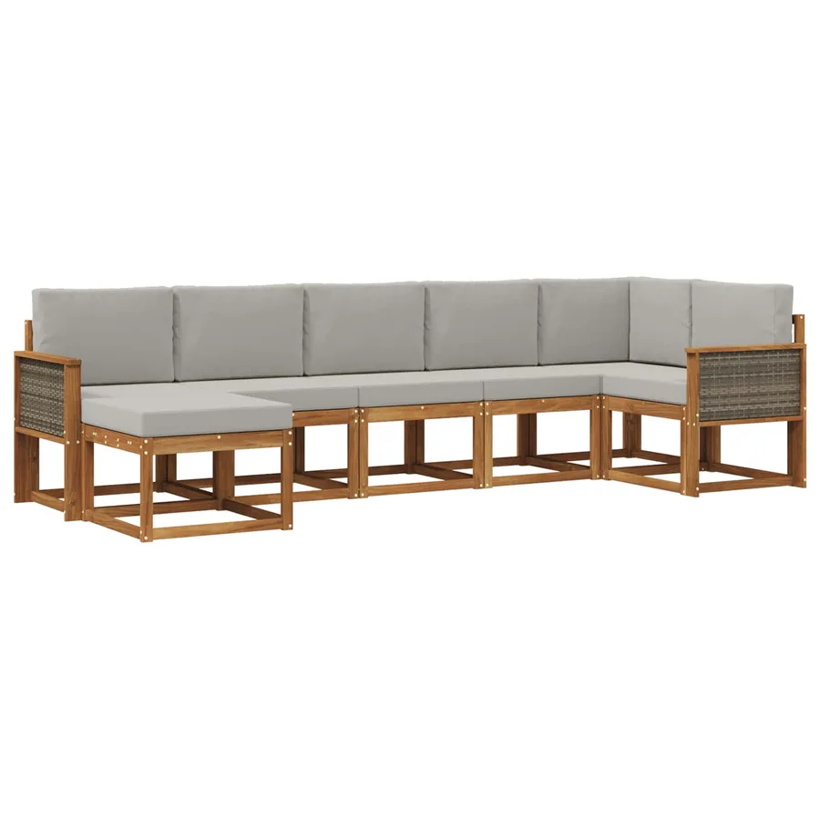 Ensemble de canapés d'extérieur 7 pcs Naturel et gris clair - 2