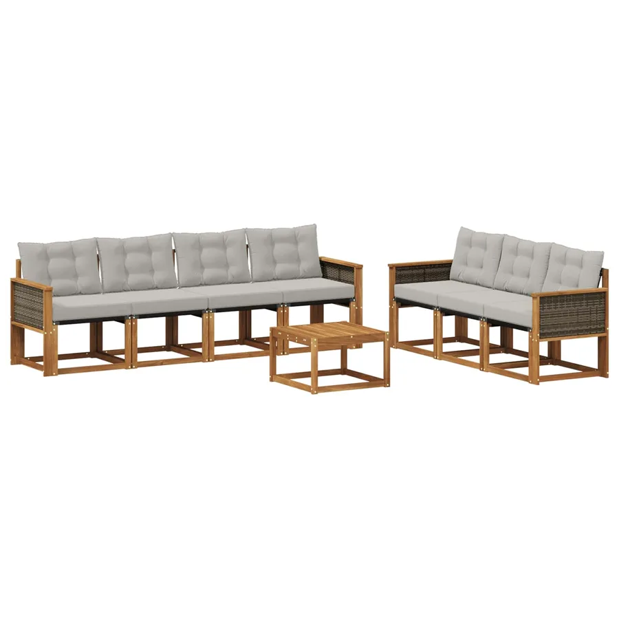 Ensemble de canapés d'extérieur 8 pcs Naturel et gris clair - 2