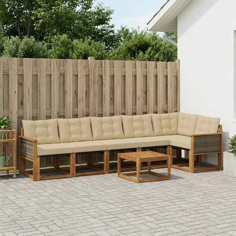 Ensemble de canapés d'extérieur 7 pcs Naturel et Beige