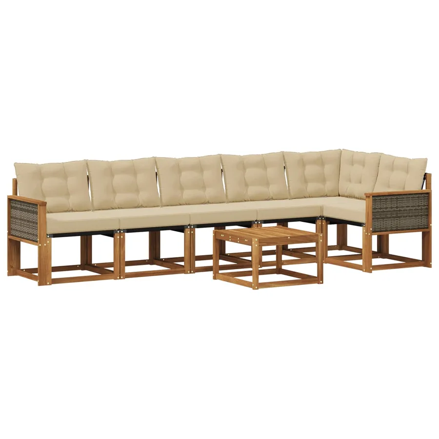 Ensemble de canapés d'extérieur 7 pcs Naturel et Beige - 2