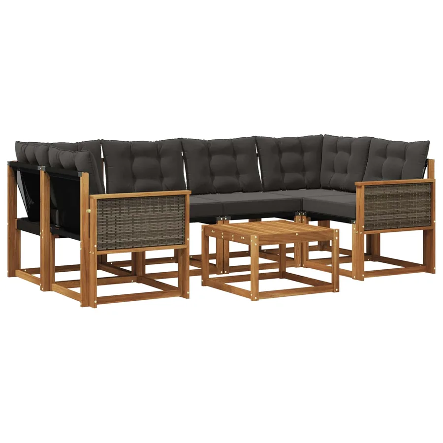 Ensemble de canapés d'extérieur 7 pcs Naturel et noir - 2