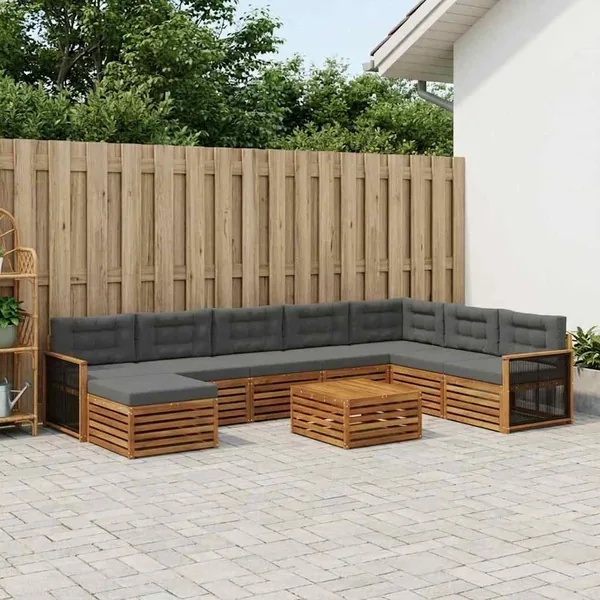 Ensemble de canapés d'extérieur 9 pcs Naturel et Anthracite