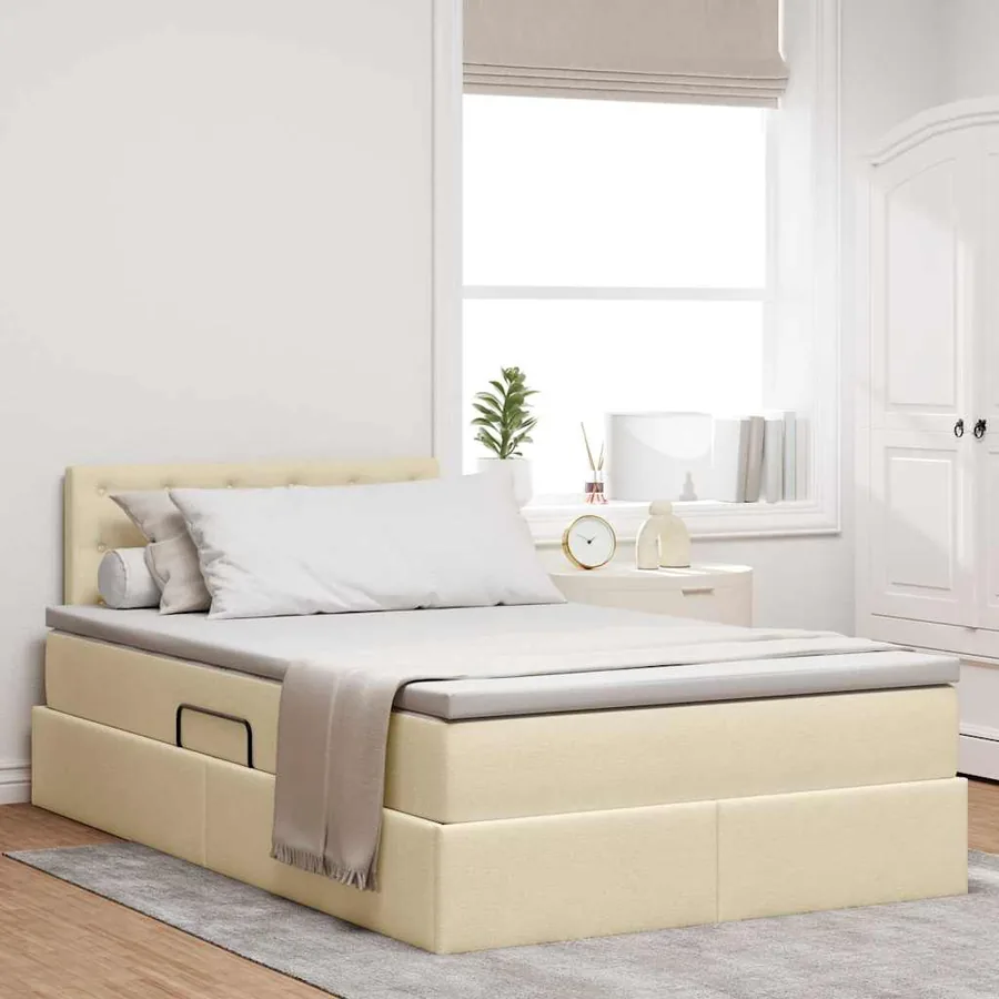 Lit avec rangement et matelas avec matelas Crème 120 x 190 cm